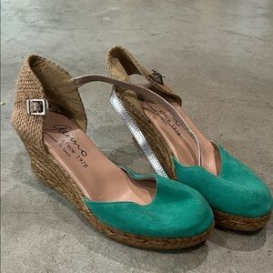 Alma en Pena Teal Espadrille Wedges
